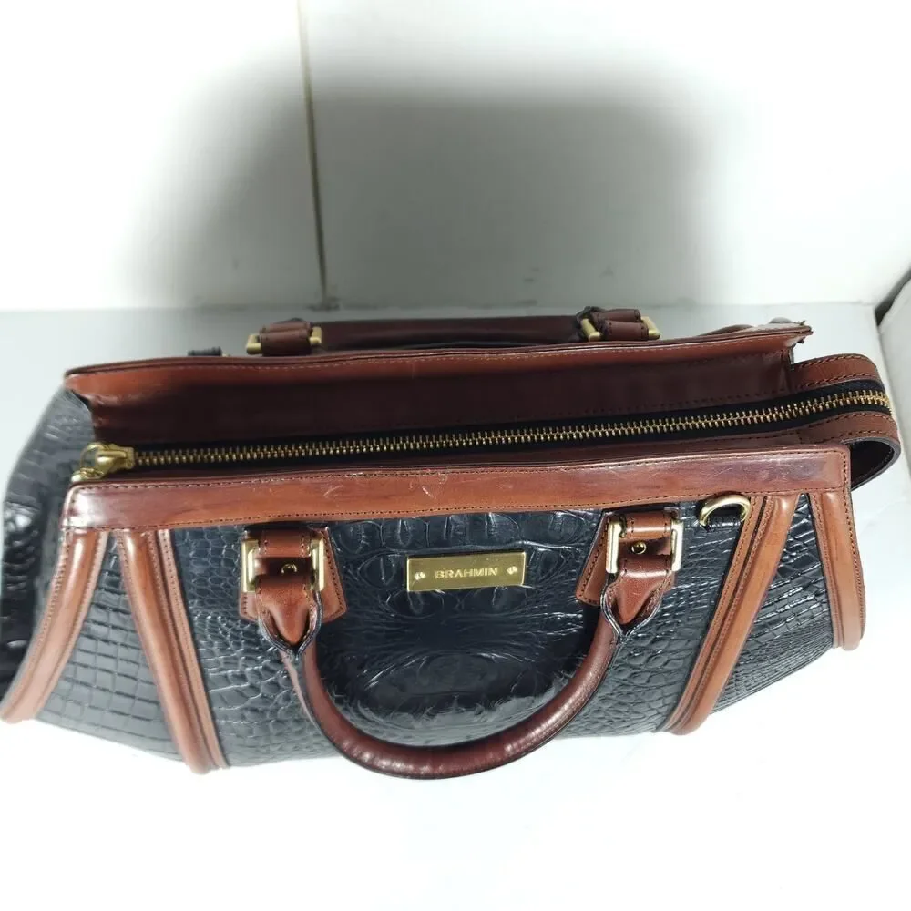 Brahmin Arden Tortoise Melbourne Leather Black Brown Satchel Handbag Bag